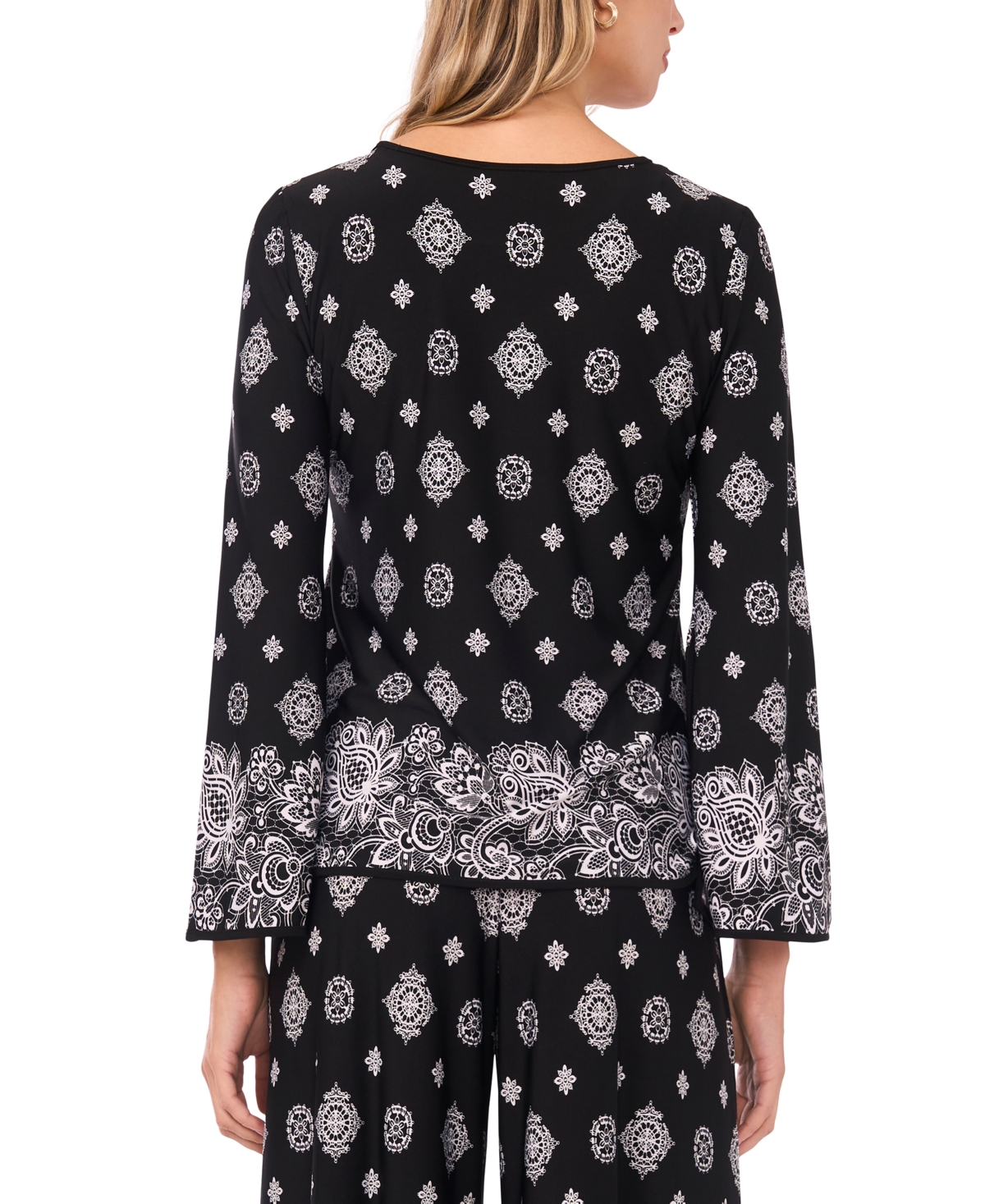 Sam & Jess Women's Slit Bell-sleeve Crewneck Top In Black