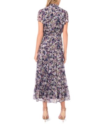 Women's Short-Sleeved Tiered Midi Dress