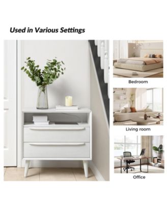 Kay Mid-century Modern 2 - Drawer End Table with  Built-In Outlets