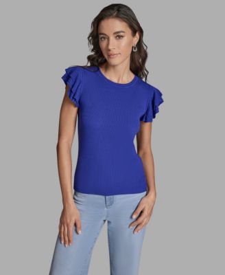 Women's Crewneck Ruffle Sleeve Sweater Top