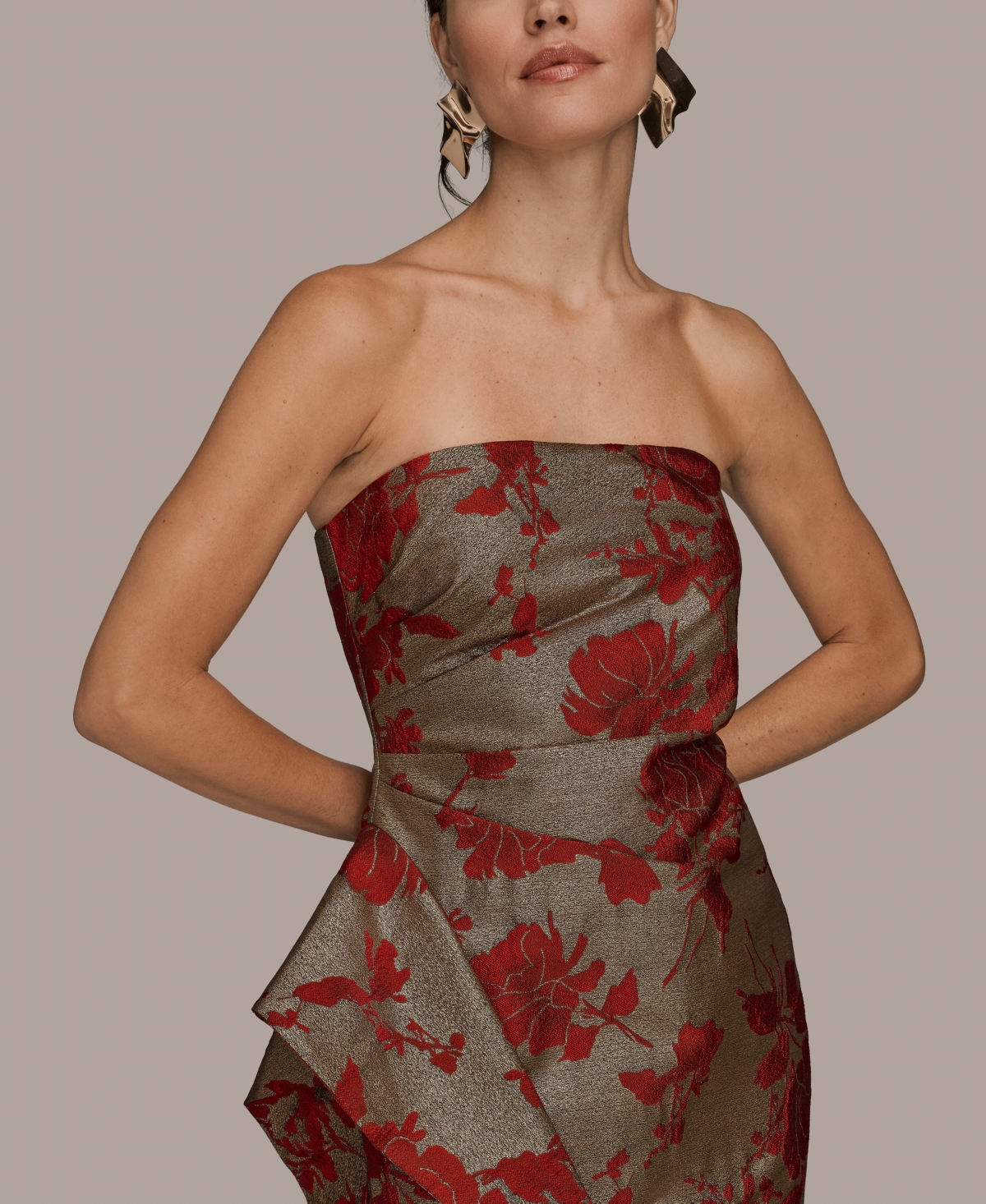 Donna Karan Women's Strapless Floral Gathered Ruffled Gown With Split Hem Dress In Multi