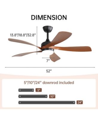 52-inch Minimalist Black 5-Blade Flush Mount with Remote Control and Led Light