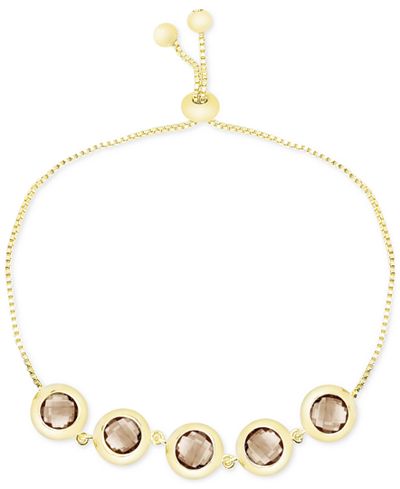 Victoria Townsend Smokey Quartz Bezel-Set Adjustable Bracelet (6 ct. t.w.) in 18k Gold-Plated Sterling Silver
