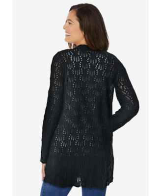 Plus Size Open Front Pointelle Cardigan