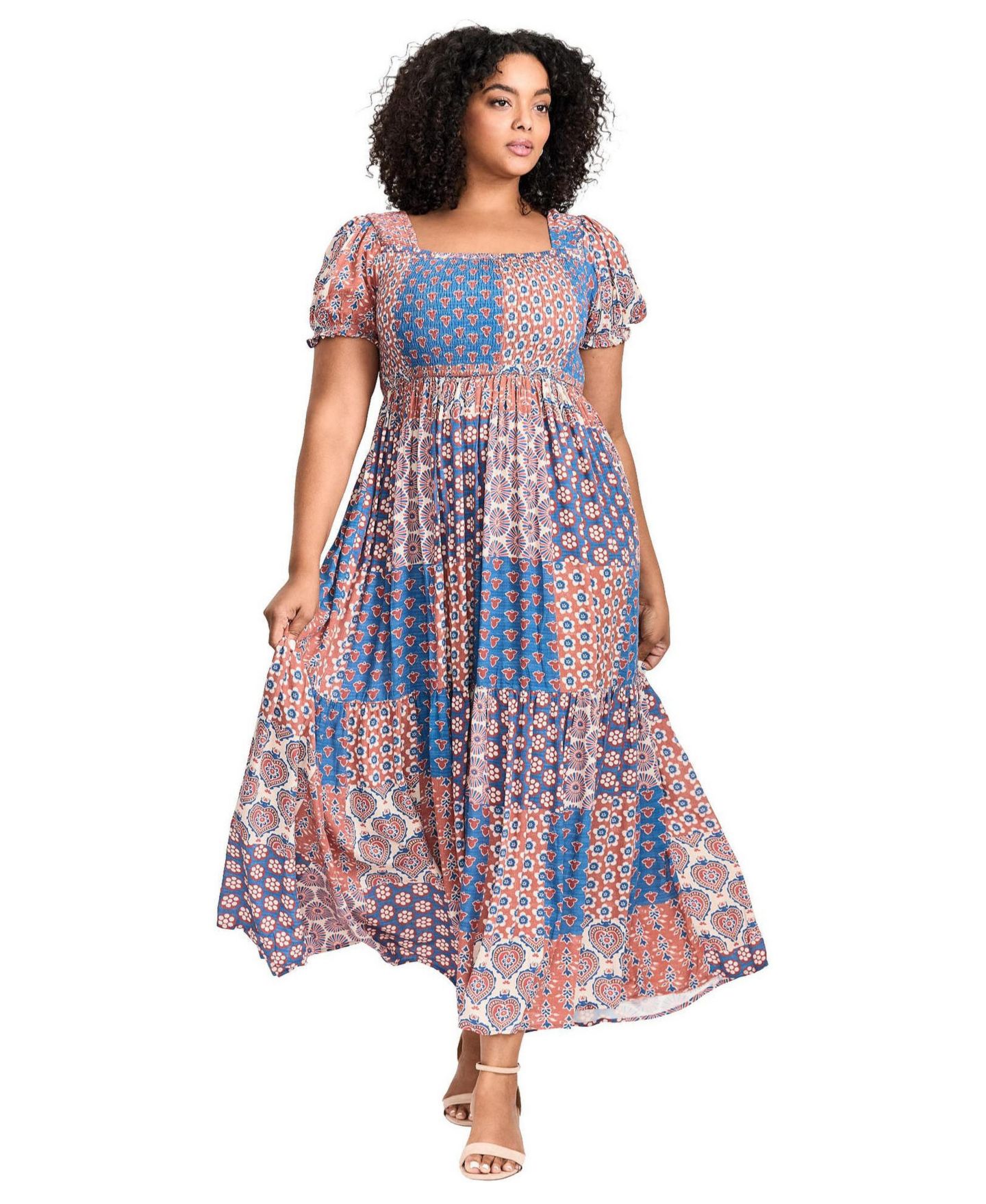 Женское платье Avenue Plus Size Sophia Shirred Bodice Maxi, цвет: Casablanca — фото 1