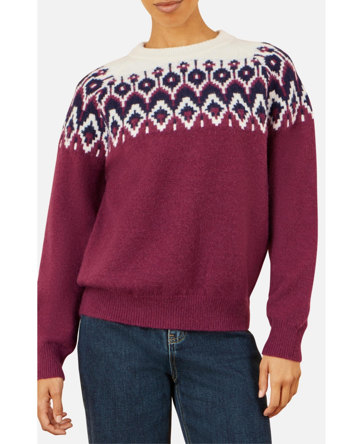 Yumi Women's Fair Isle Relaxed Fit Knitted Sweater