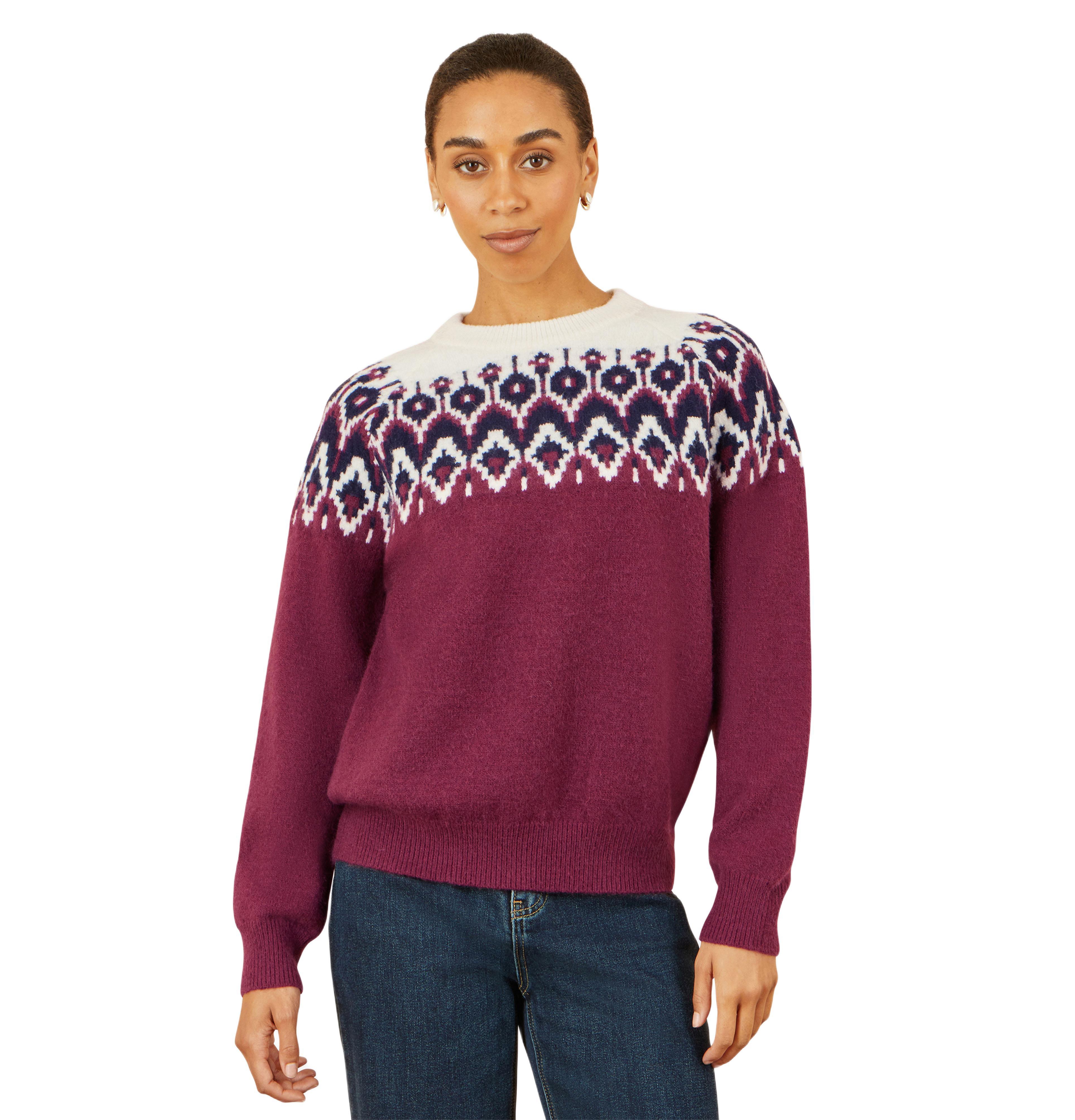 Yumi Women's Fair Isle Relaxed Fit Knitted Sweater
