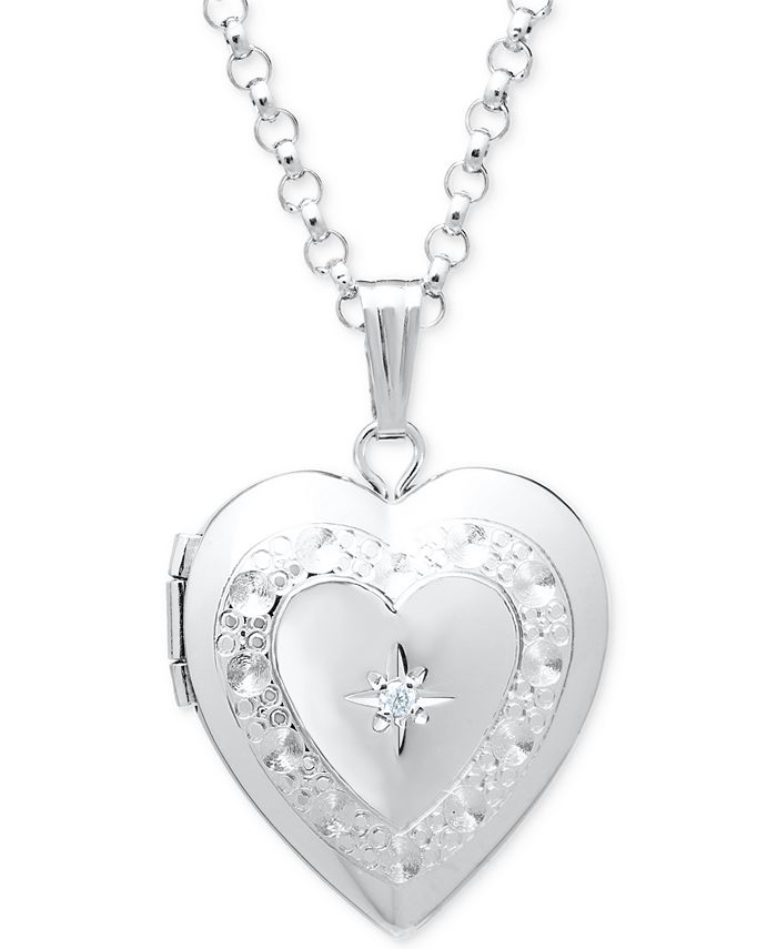 Macy's Diamond Accent Heart Locket Pendant Necklace in Sterling Silver ...