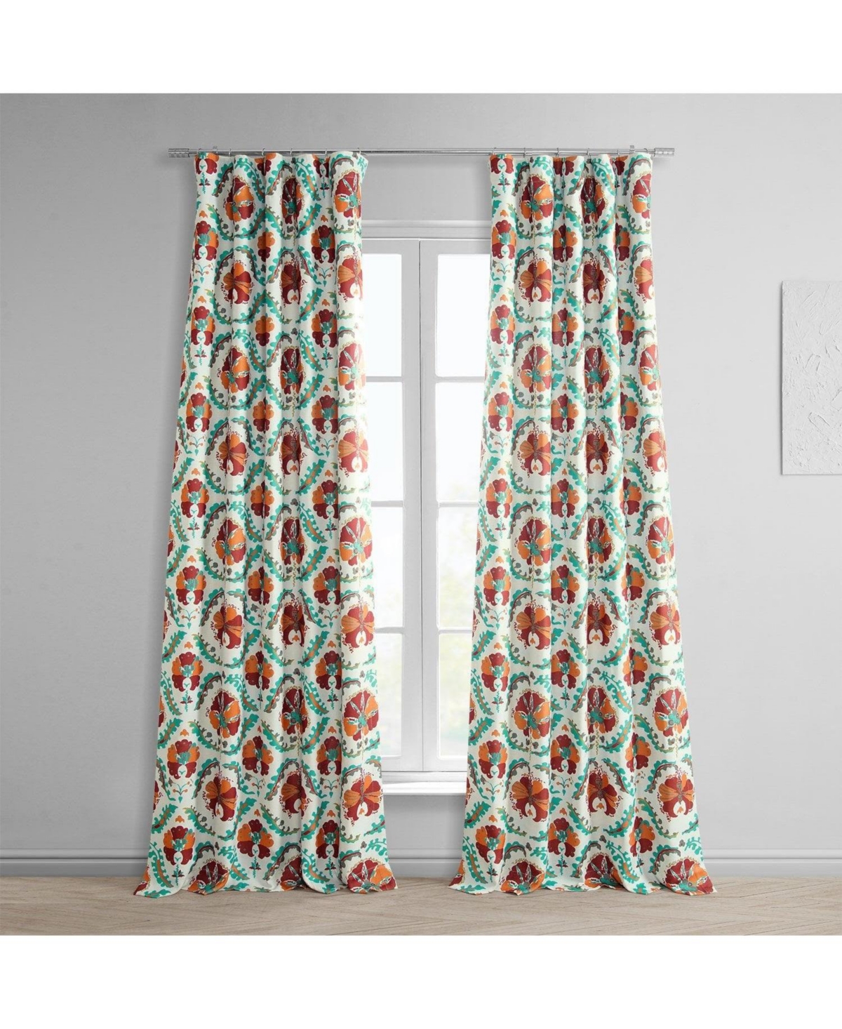 Half Price Drapes Tribeca Floral Printed Faux Linen Room Darkening Curtain