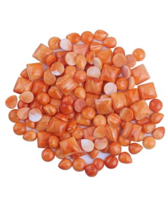 Sterling Silver Orange Spiny Oyster Cactus Flower Marquise Feather Necklace, 20 Inches