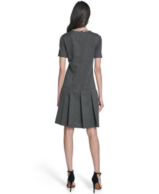 Petite Drop Waist Short-Sleeve Pleated Mini Dress