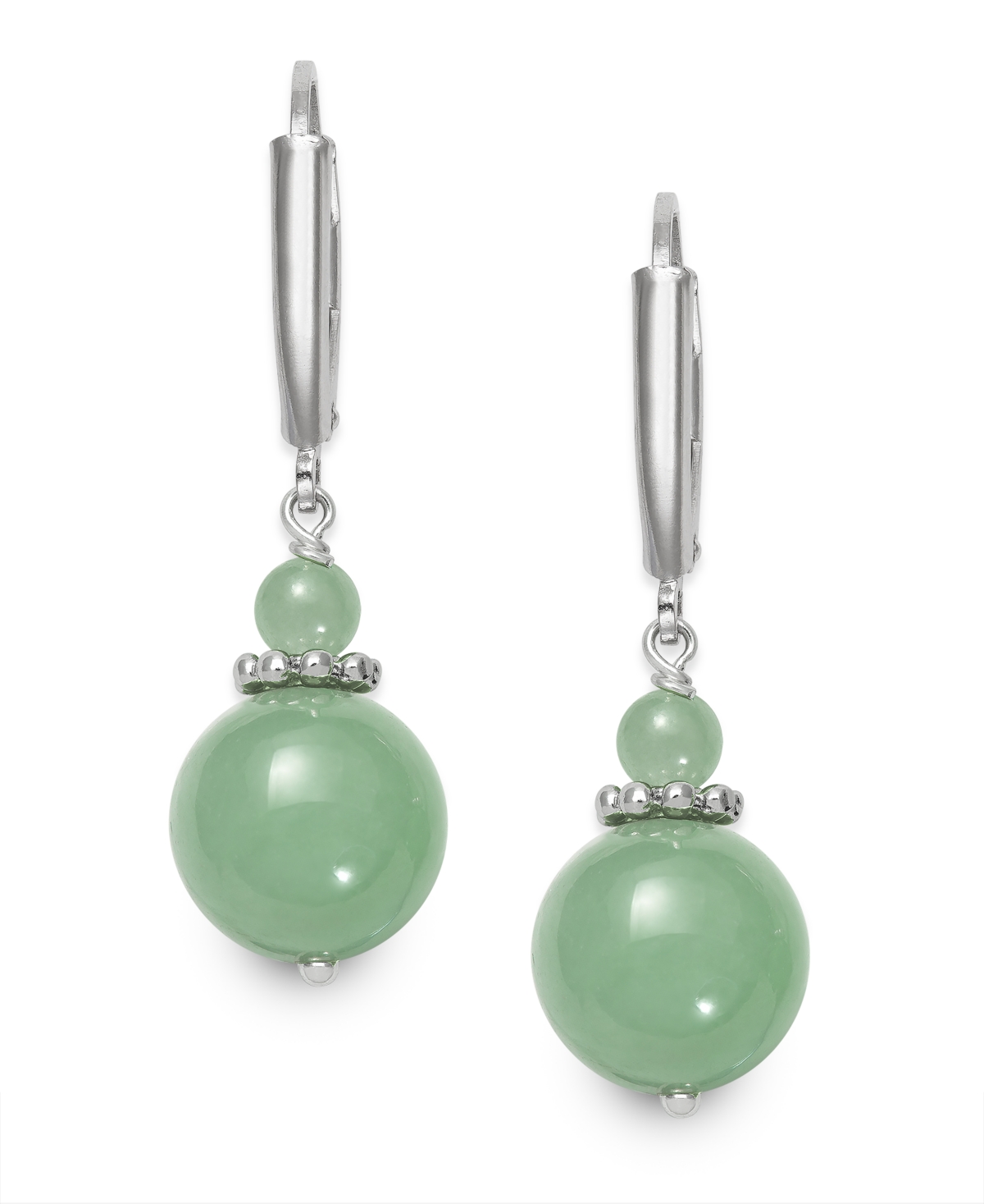 Macy's Dyed Jade Lever Back Drop Earrings In Sterling Silver