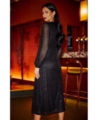 Women's Sequin Long Sleeve Midi Dress
