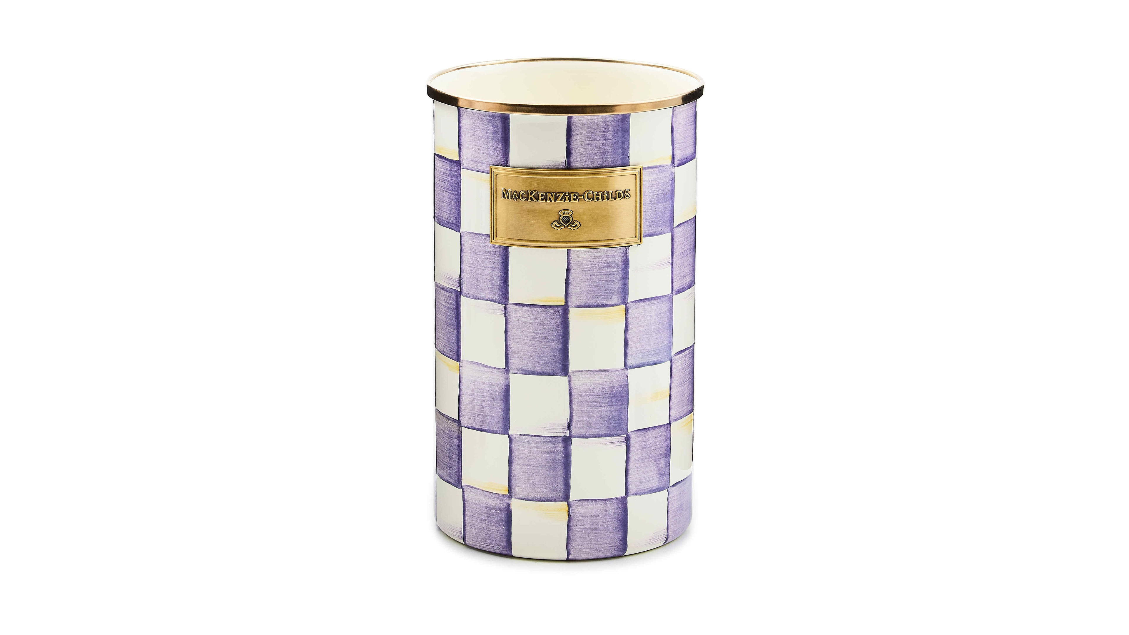 MacKenzie-Childs Violet Check Handmade Utensil Holder