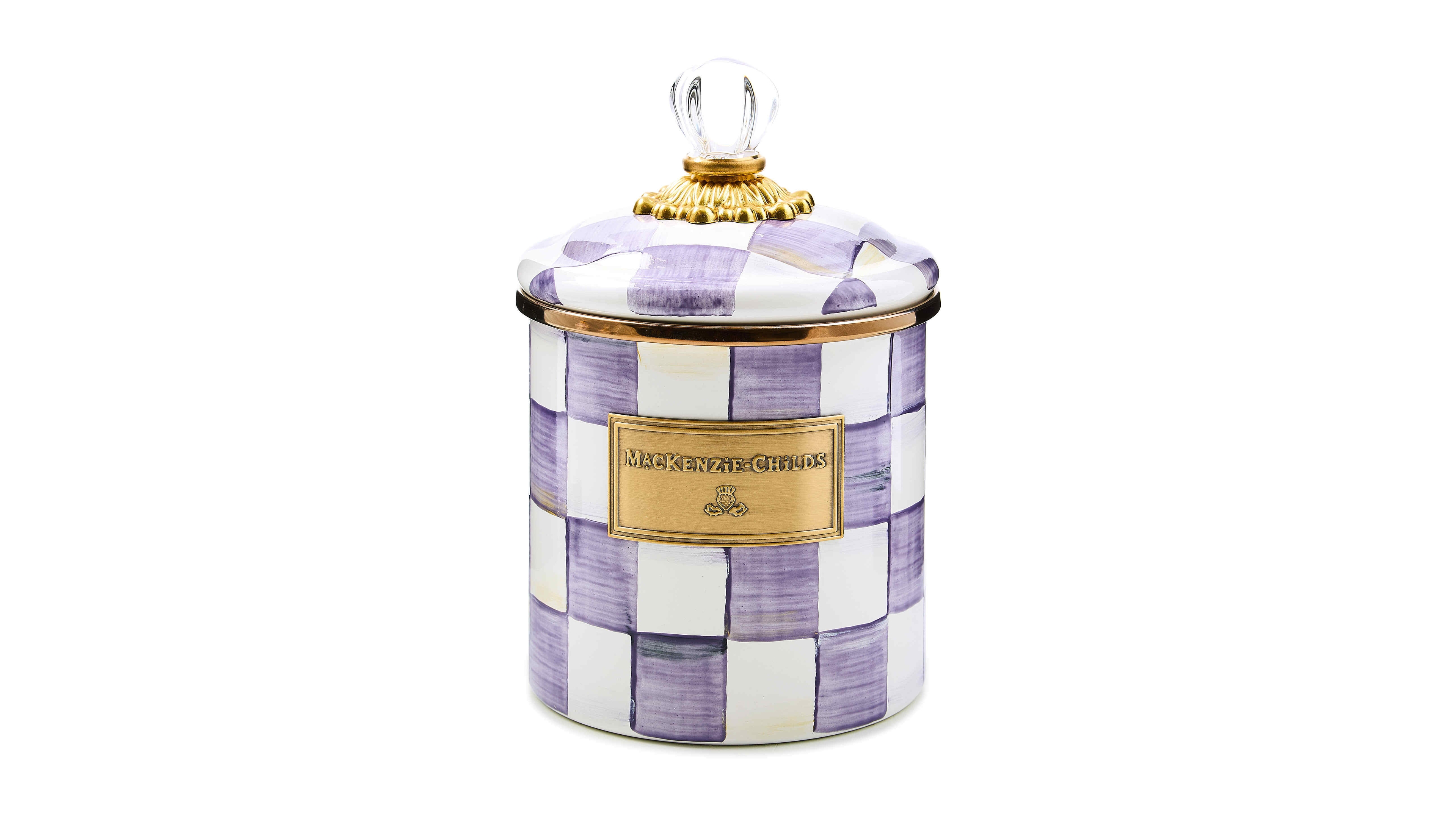 MacKenzie-Childs Violet Check Handmade Small Canister