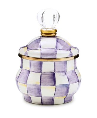 Violet Check Lidded Handmade Sugar Bowl