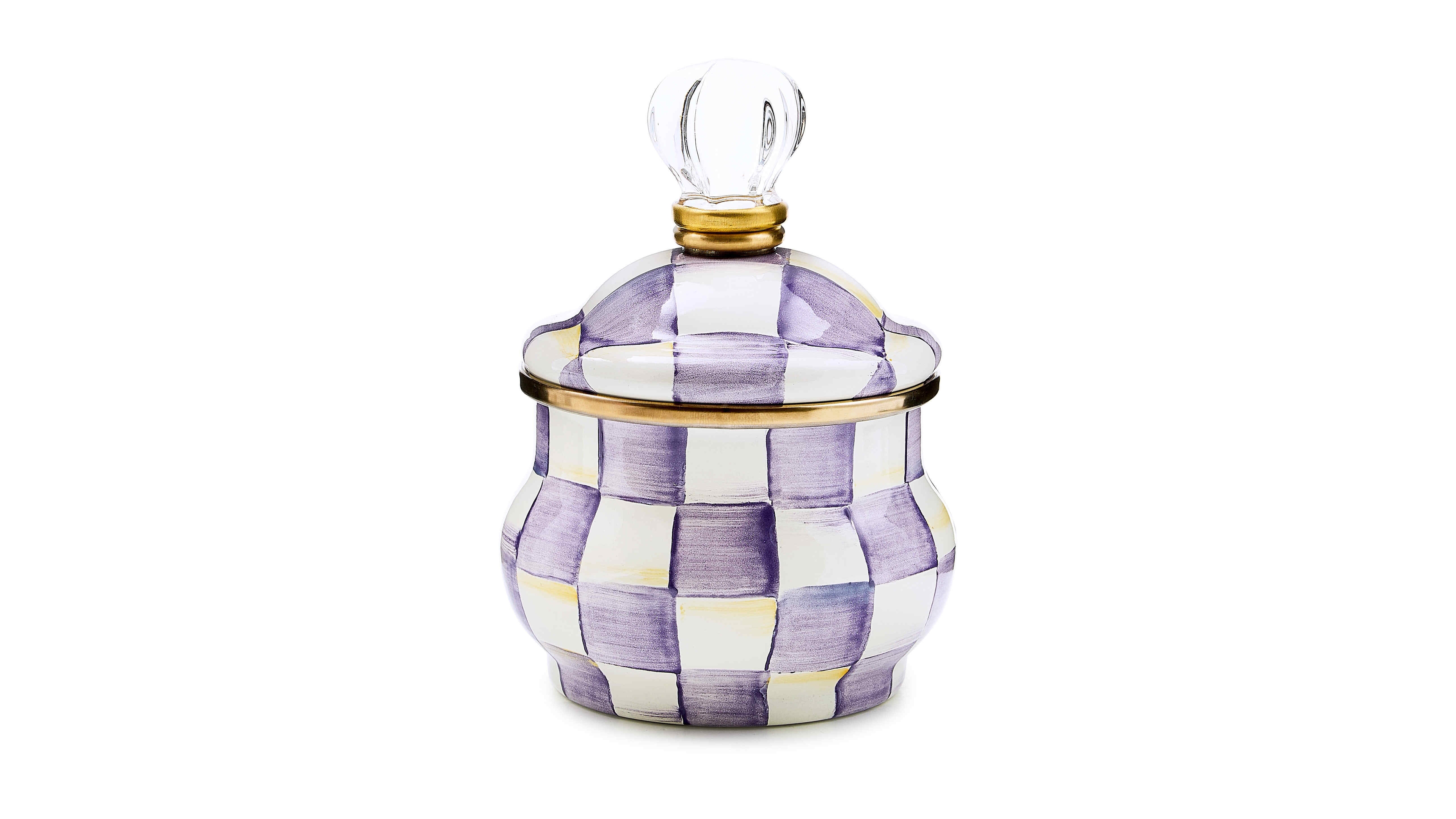MacKenzie-Childs Violet Check Lidded Handmade Sugar Bowl