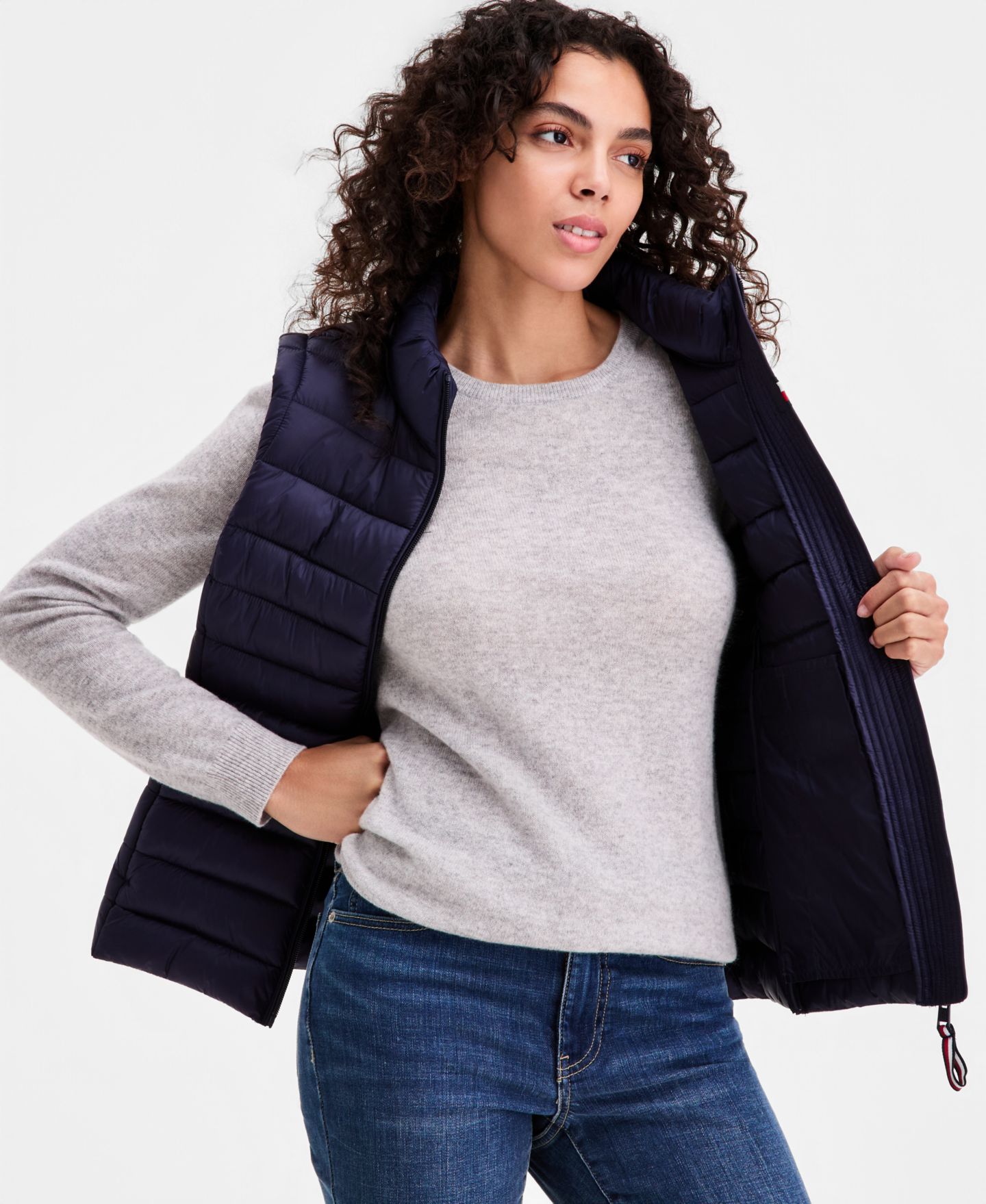 Женский жилет Tommy Hilfiger Zip-Front Puffer Vest, цвет: Тёмно-синий — фото 2