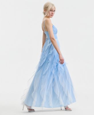 Juniors' Ombr&eacute; Spiral-Ruffled Gown