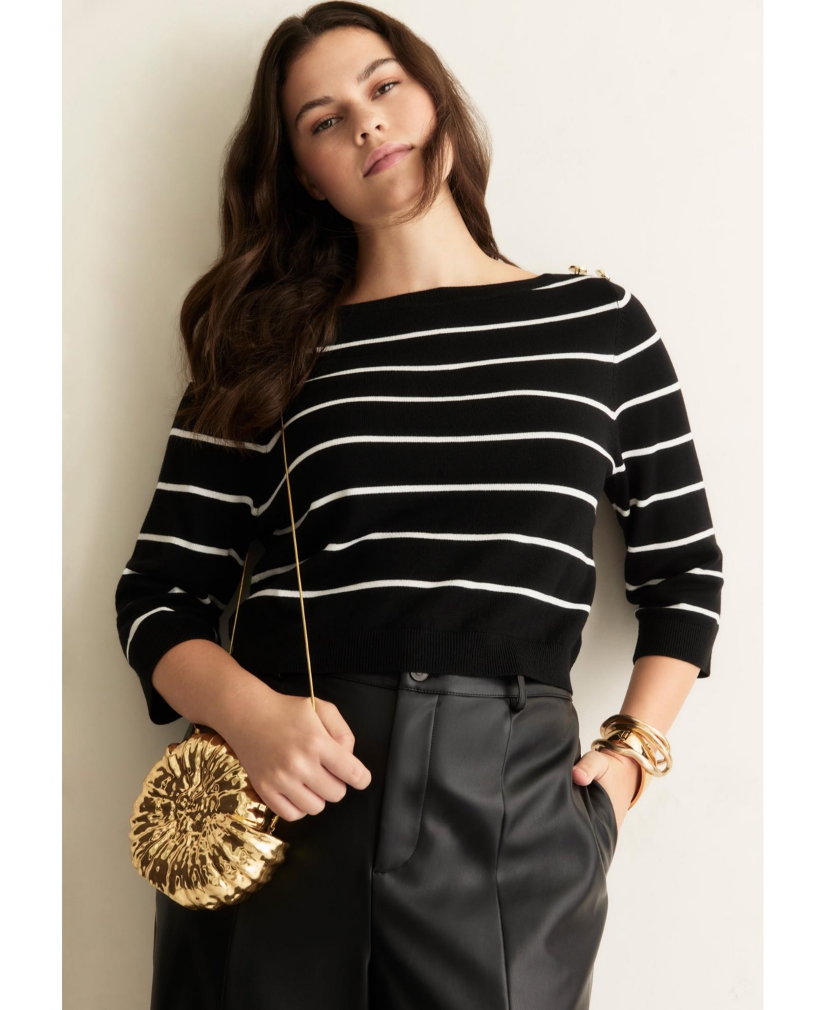 June + Vie Women's Cropped Boat Neck Sweater