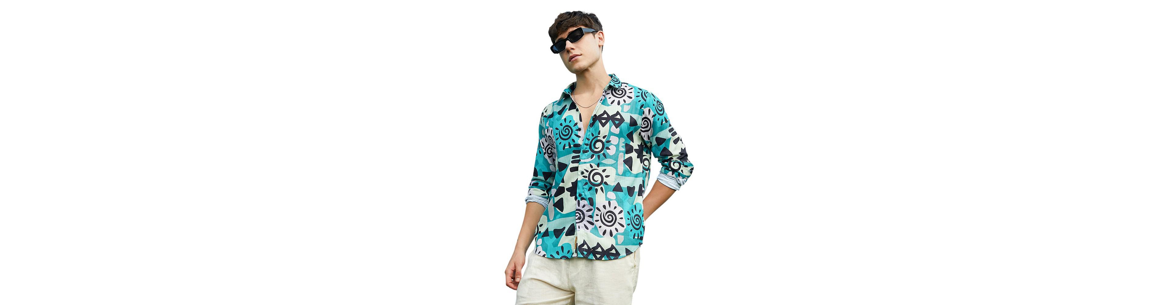Campus Sutra Men's Sea Green Abstract Imprint Shirt