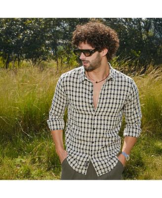 Men's Navy Blue & Cream White Glen Check Shirt