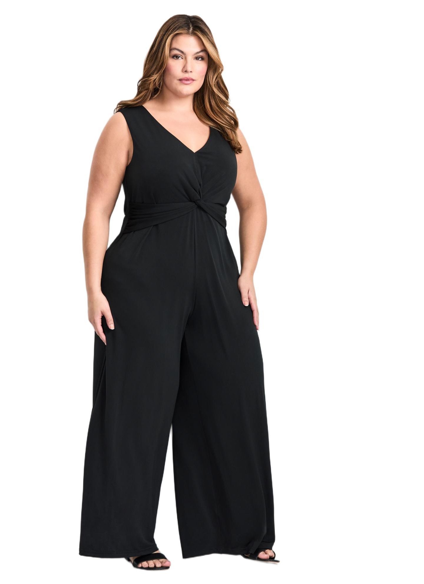 Женский комбинезон AVENUE Plus Size Audrey Twist Front Jumpsuit, цвет: Чёрный — фото 3