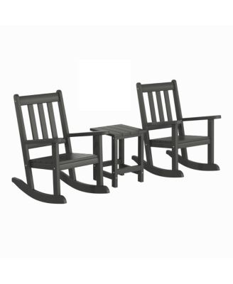 3-Piece Kids Outdoor Rocking Chairs Set With Kids Square Side Table