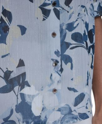 Petite Short-Sleeve Button Front Top