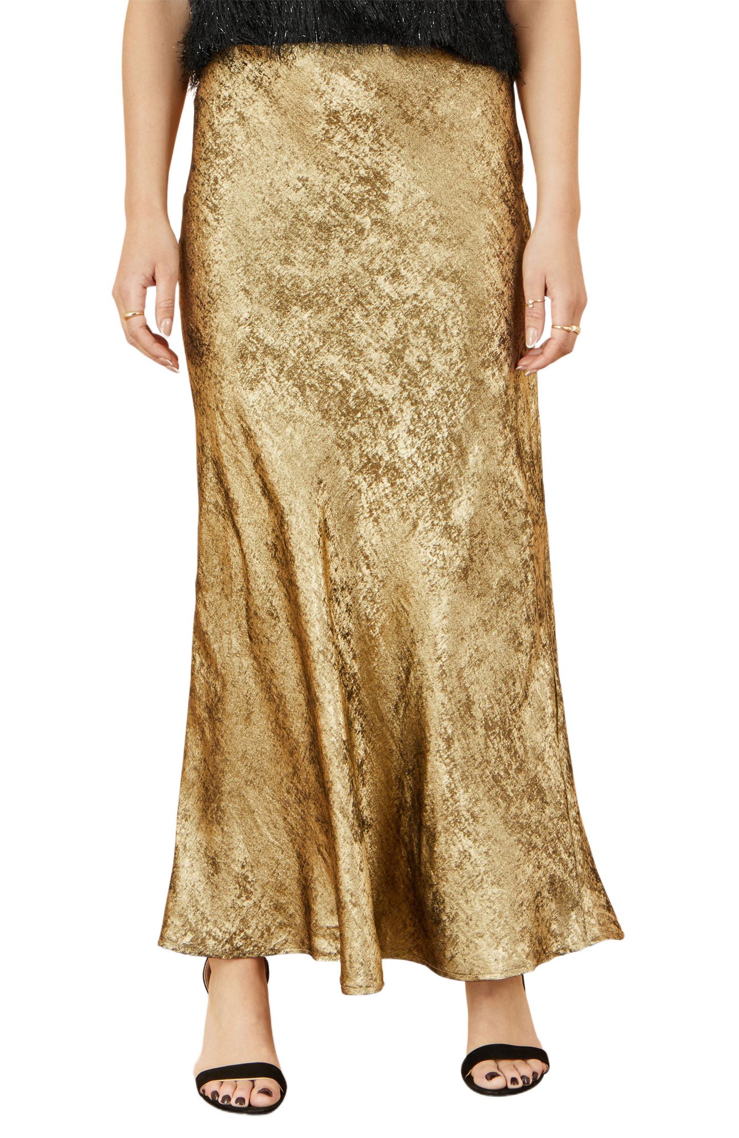 Женская юбка Yumi Satin Midi, цвет: Золотой — фото 1