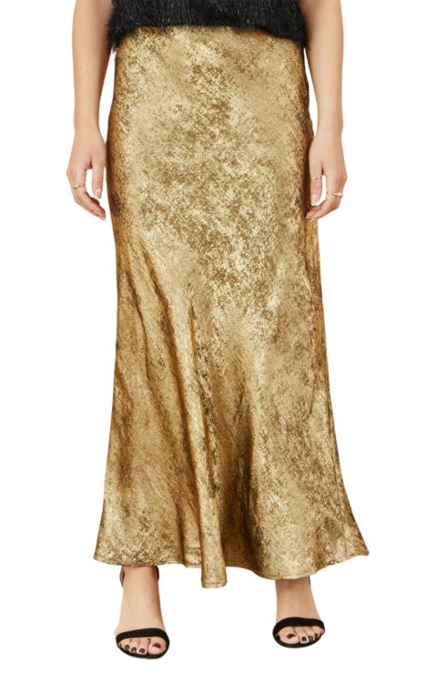 Женская юбка Yumi Satin Midi, цвет: Золотой