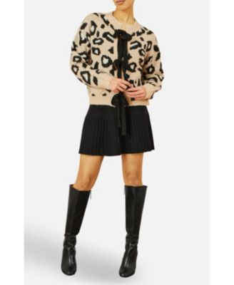Women's Animal Print Intarsia Tie Front Cardigan