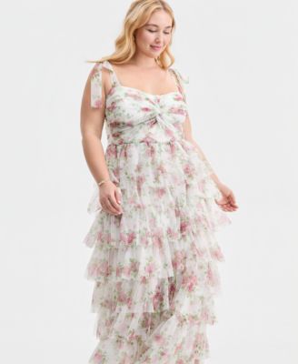 Created for Macy's, Trendy Plus Size Glitter-Dot Tiered Gown