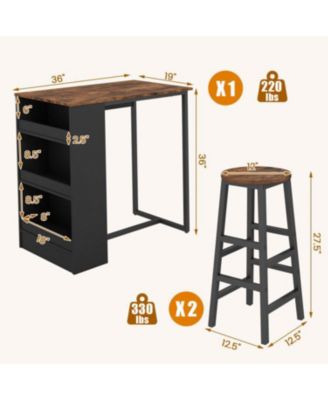 3 Pieces Bar Table Set with Storage