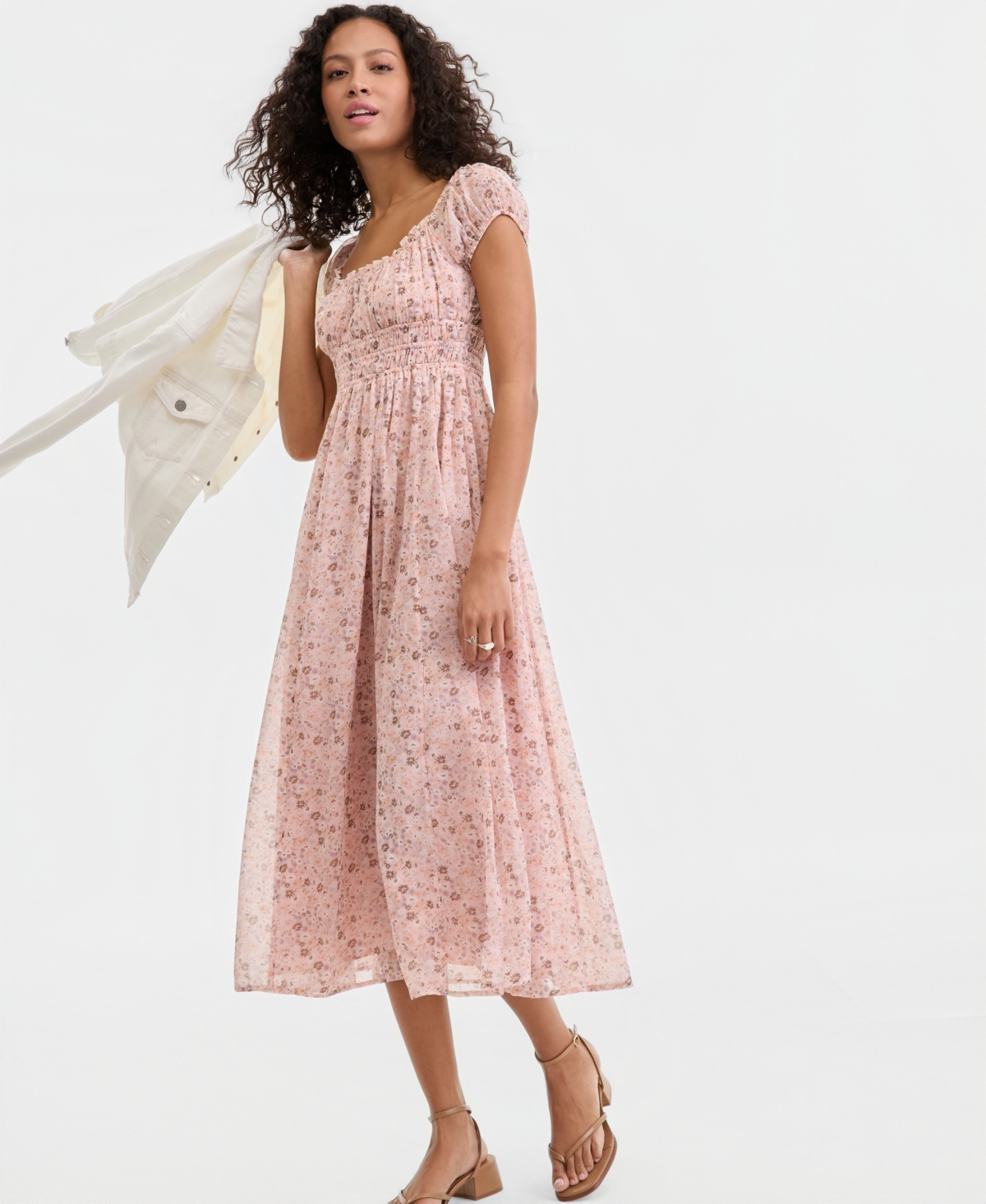 Lucky Brand Women's Smocked Floral Midi Dress