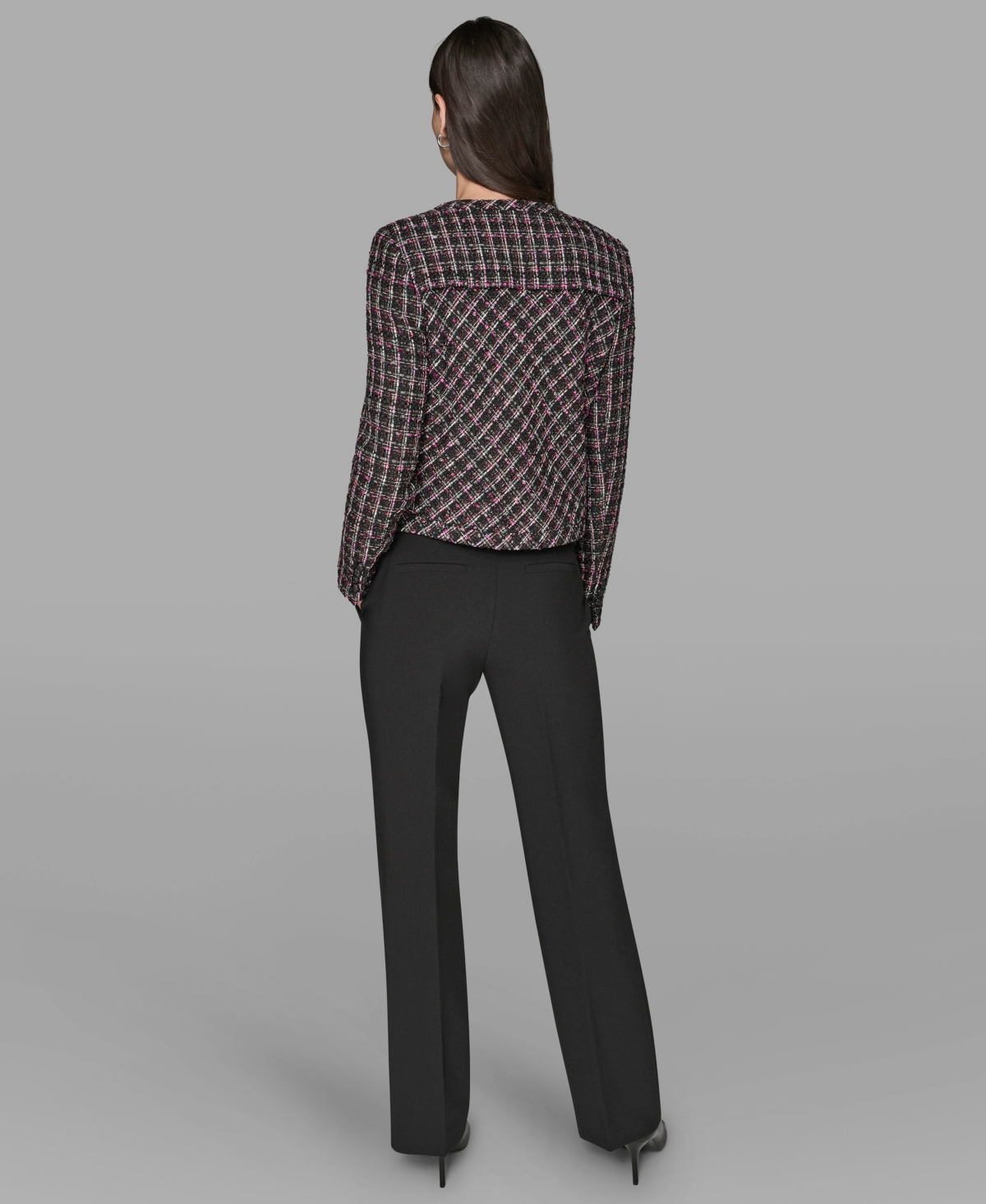 Karl Lagerfeld Women's Padded Tweed Long-sleeve Jacket In Gray