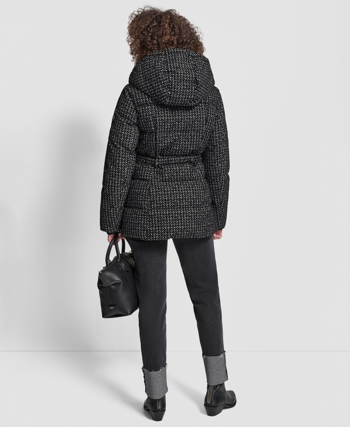 Dkny Women's Belted Hooded Puffer Coat In Black