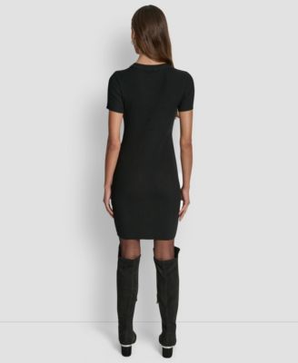 Women's Short-Sleeve Embellished Neck Short Dress