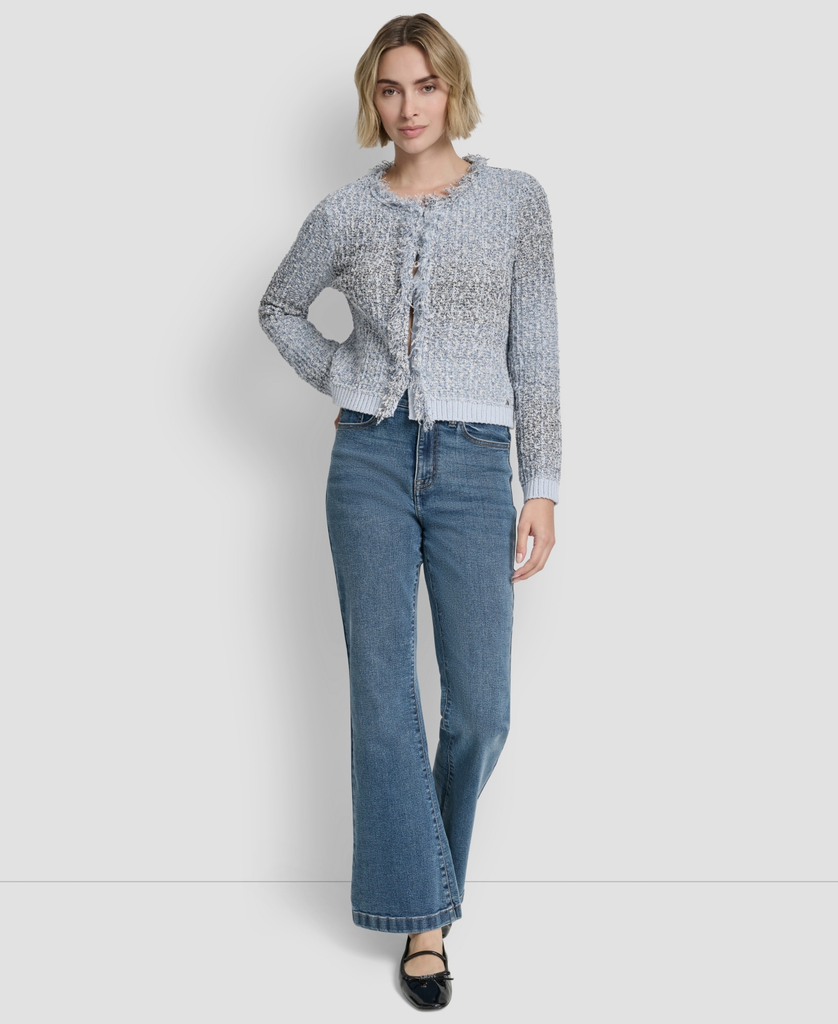 Dkny Jeans Women's Long-Sleeve Fringe Trimmed Sweater Jacket