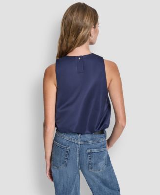 Women's Sleeveless Rhinestone Button Bubble Top