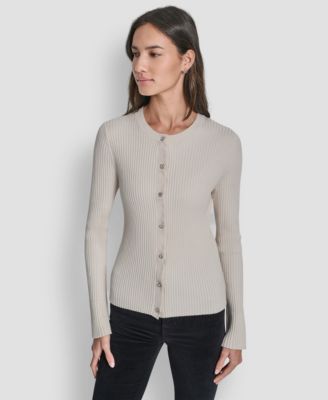 DKNY Jeans - Women's Long-Sleeve Ribbed Rhinestone Button Cardigan