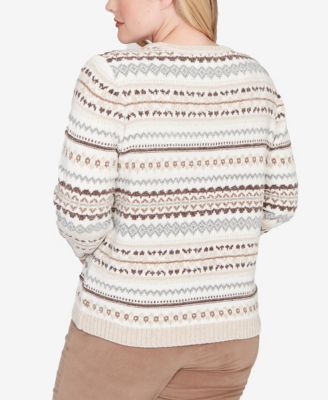 Petite Vienna Geometric Biadere Striped Sweater