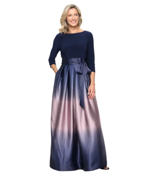 Petite Ombr&eacute; Satin Gown   - Navy/Mauve