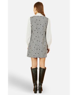 Women's Bow Print Button Up Pinafore Dress