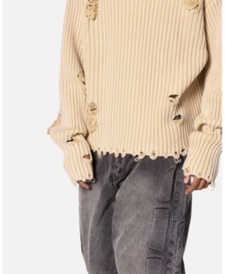 Men's Distressed Crop Knit Sweater