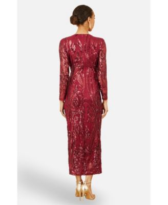 Women's Sequin Midi Long Sleeve Wrap Dress