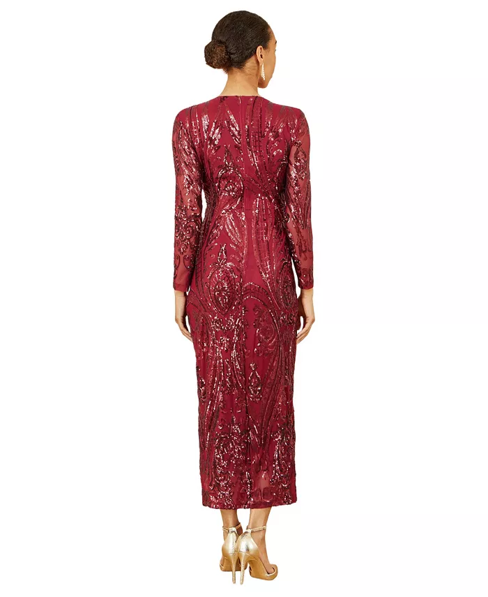 Women's Sequin Midi Long Sleeve Wrap Dress - thumbnail 2