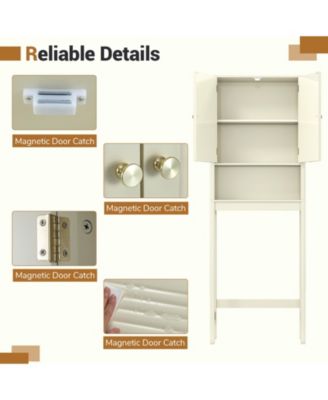 66'' Over the Toilet Storage Cabinet w/Fluted Doors Adjustable Shelf & Bottom Bar