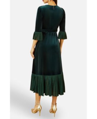 Women's Velvet Wrap V-Neck Midi Dress