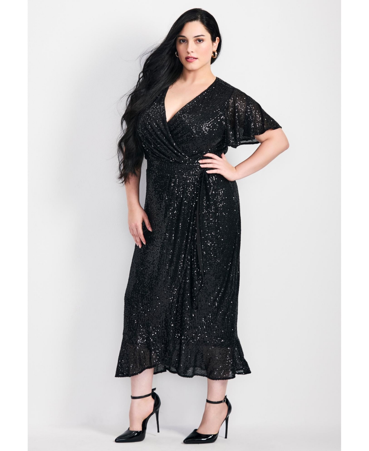 Avenue Women's Plus Nina Sequin Wrap Dress